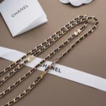 Chanel Women Long Necklace Metal & Lambskin Golden & Black ABH266