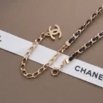Chanel Women Long Necklace Metal & Lambskin Golden & Black ABH266