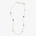 Chanel Women Long Necklace Metal & Resin Gold Black & Pearly White ABH162