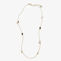 Chanel Women Long Necklace Metal & Resin Gold Black & Pearly White ABH162