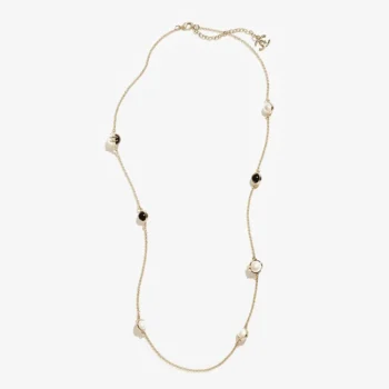 Chanel Women Long Necklace Metal & Resin Gold Black & Pearly White ABH162