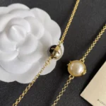 Chanel Women Long Necklace Metal & Resin Gold Black & Pearly White ABH162