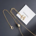 Chanel Women Long Necklace Metal & Resin Gold Black & Pearly White ABH162