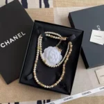 Chanel Women Metal Glass Pearls & Strass Gold Pearly White & Crystal ABH257