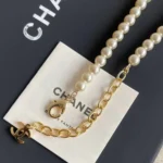 Chanel Women Metal Glass Pearls & Strass Gold Pearly White & Crystal ABH257