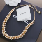 Chanel Women Necklace Metal & Glass Pearls Gold & Pearly White ABH232