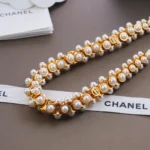 Chanel Women Necklace Metal & Glass Pearls Gold & Pearly White ABH232