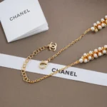 Chanel Women Necklace Metal & Glass Pearls Gold & Pearly White ABH232