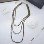 Chanel Women Necklace Metal & Lambskin Golden & Black ABH241