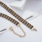 Chanel Women Necklace Metal & Lambskin Golden & Black ABH241