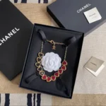 Chanel Women Necklace Metal & Resin Golden Black & Dark Red ABH169