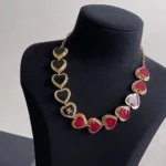 Chanel Women Necklace Metal & Resin Golden Black & Dark Red ABH169