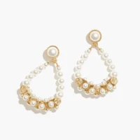 Chanel Women Pendant Earrings Metal & Glass Pearls Gold & Pearly White ABH234