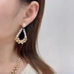 Chanel Women Pendant Earrings Metal & Glass Pearls Gold & Pearly White ABH234