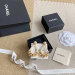 Chanel Women Pendant Earrings Metal & Glass Pearls Gold & Pearly White ABH234