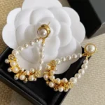 Chanel Women Pendant Earrings Metal & Glass Pearls Gold & Pearly White ABH234