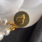 Chanel Women Pendant Earrings Metal & Glass Pearls Gold & Pearly White ABH234