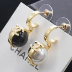 Chanel Women Pendant Earrings Metal & Resin Gold Black & Pearly White