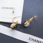 Chanel Women Pendant Earrings Metal & Resin Gold Black & Pearly White