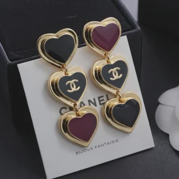 Chanel Women Pendant Earrings Metal & Resin Golden Black & Dark Red ABH167