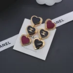 Chanel Women Pendant Earrings Metal & Resin Golden Black & Dark Red ABH167