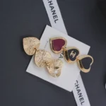 Chanel Women Pendant Earrings Metal & Resin Golden Black & Dark Red ABH167