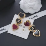 Chanel Women Pendant Earrings Metal & Resin Golden Black & Dark Red ABH167