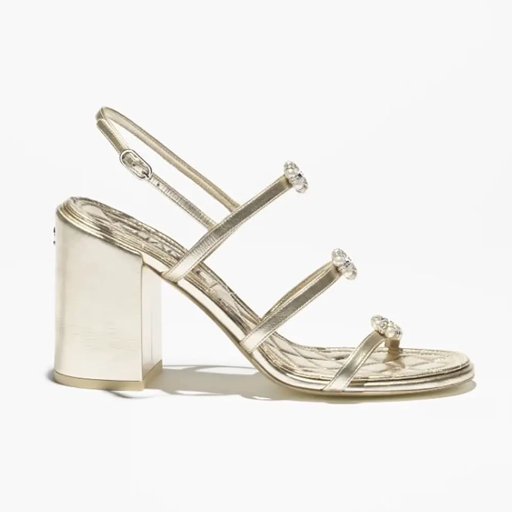 Chanel Women Sandals Laminated Lambskin-Light Gold G46964B22794 (1) Chanel Women Sandals Laminated Lambskin-Light Gold G46964B22794