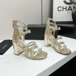 Chanel Women Sandals Laminated Lambskin-Light Gold G46999