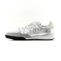 Chanel Women Sneakers Laminated Lambskin & Suede Calfskin Silver & Beige G47008