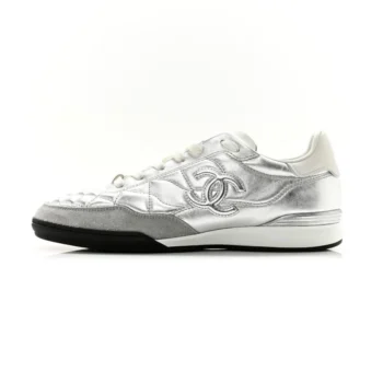 Chanel Women Sneakers Laminated Lambskin & Suede Calfskin Silver & Beige G47008