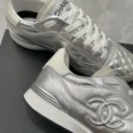 Chanel Women Sneakers Laminated Lambskin & Suede Calfskin Silver & Beige G47008