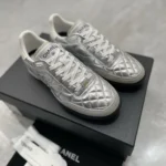 Chanel Women Sneakers Laminated Lambskin & Suede Calfskin Silver & Beige G47008