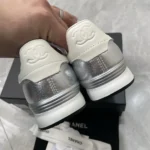 Chanel Women Sneakers Laminated Lambskin & Suede Calfskin Silver & Beige G47008