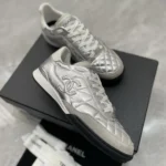 Chanel Women Sneakers Laminated Lambskin & Suede Calfskin Silver & Beige G47008