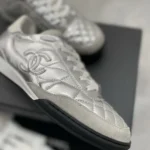 Chanel Women Sneakers Laminated Lambskin & Suede Calfskin Silver & Beige G47008