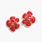 Chanel Women Stud Earrings Metal & Resin Gold & Red ABH302