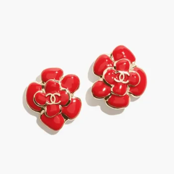 Chanel Women Stud Earrings Metal & Resin Gold & Red ABH302
