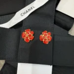 Chanel Women Stud Earrings Metal & Resin Gold & Red ABH302