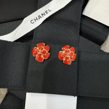 Chanel Women Stud Earrings Metal & Resin Gold & Red ABH302