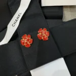 Chanel Women Stud Earrings Metal & Resin Gold & Red ABH302