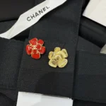 Chanel Women Stud Earrings Metal & Resin Gold & Red ABH302