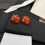 Chanel Women Stud Earrings Metal & Resin Gold & Red ABH302