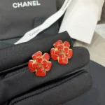 Chanel Women Stud Earrings Metal & Resin Gold & Red ABH302
