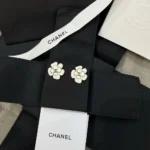 Chanel Women Stud Earrings Metal & Resin Gold & White ABH302