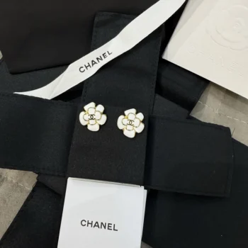 Chanel Women Stud Earrings Metal & Resin Gold & White ABH302
