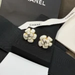 Chanel Women Stud Earrings Metal & Resin Gold & White ABH302
