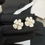 Chanel Women Stud Earrings Metal & Resin Gold & White ABH302