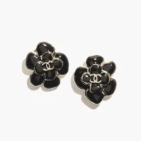Chanel Women Stud Earrings Metal & Resin Golden & Black ABH302