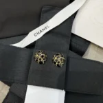 Chanel Women Stud Earrings Metal & Resin Golden & Black ABH302